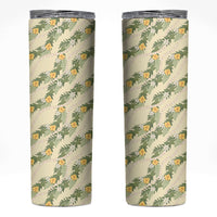Hawaiian Pikake Maile Lei Skinny Tumbler Tiare Hibiscus Kalo Palapalai Leaf Beige