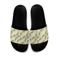 Hawaiian Pikake Maile Lei Slide Sandals Tiare Hibiscus Kalo Palapalai Leaf Beige LT19 Beige - Polynesian Pride
