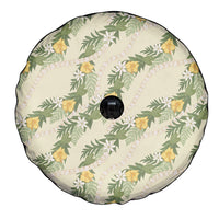 Hawaiian Pikake Maile Lei Spare Tire Cover Tiare Hibiscus Kalo Palapalai Leaf Beige
