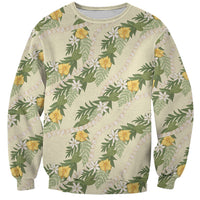Hawaiian Pikake Maile Lei Sweatshirt Tiare Hibiscus Kalo Palapalai Leaf Beige LT19 Unisex Beige - Polynesian Pride