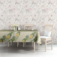 Hawaiian Pikake Maile Lei Tablecloth Tiare Hibiscus Kalo Palapalai Leaf Beige LT19 - Polynesian Pride