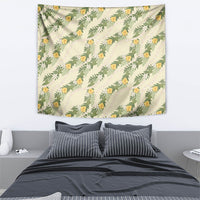 Hawaiian Pikake Maile Lei Tapestry Tiare Hibiscus Kalo Palapalai Leaf Beige LT19 - Polynesian Pride