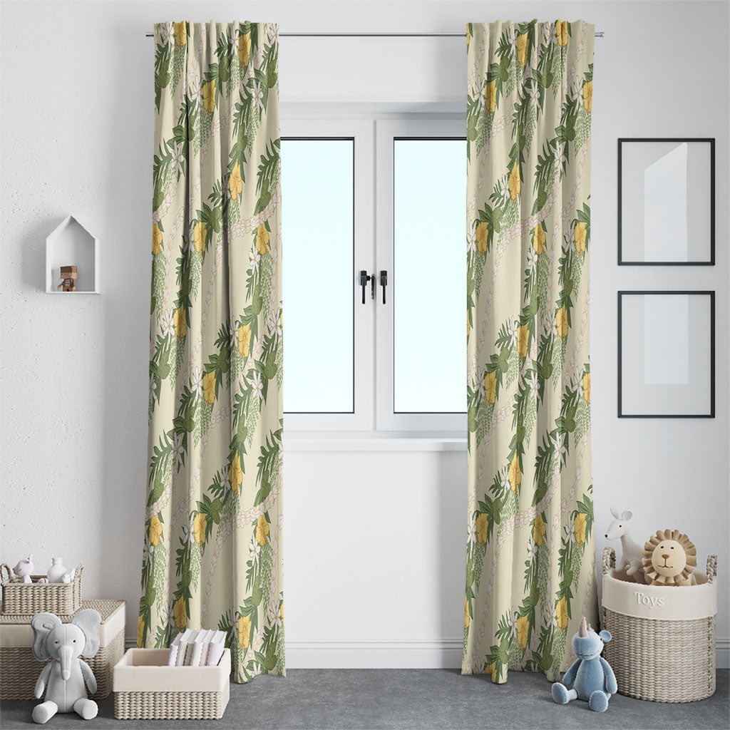 Hawaiian Pikake Maile Lei Window Curtain Tiare Hibiscus Kalo Palapalai Leaf Beige LT19 - Polynesian Pride