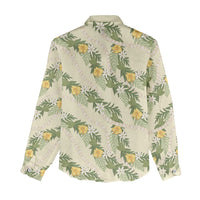 Hawaiian Pikake Maile Lei Women Casual Shirt Tiare Hibiscus Kalo Palapalai Leaf Beige