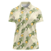 Hawaiian Pikake Maile Lei Women Polo Shirt Tiare Hibiscus Kalo Palapalai Leaf Beige