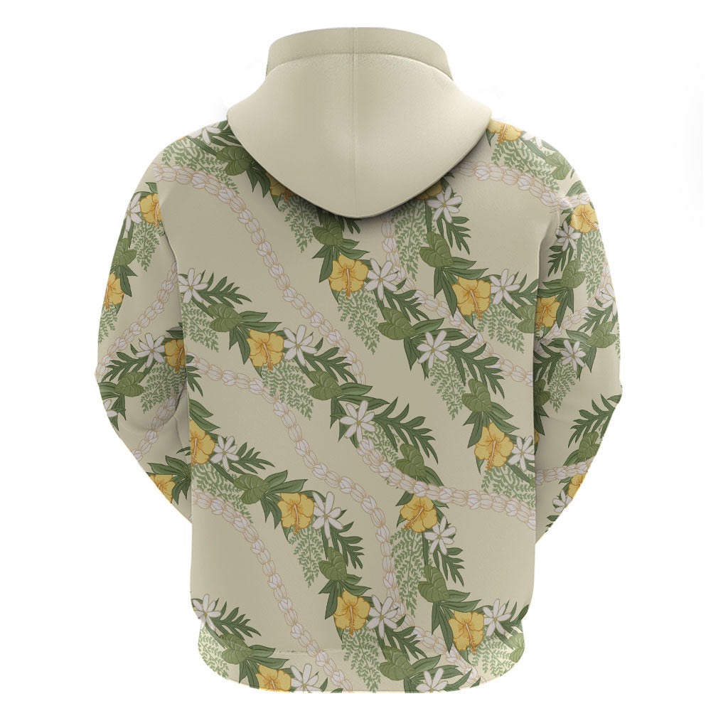 Hawaiian Pikake Maile Lei Zip Hoodie Tiare Hibiscus Kalo Palapalai Leaf Beige LT19 - Polynesian Pride