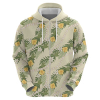 Hawaiian Pikake Maile Lei Zip Hoodie Tiare Hibiscus Kalo Palapalai Leaf Beige LT19 - Polynesian Pride