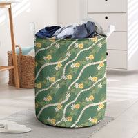 Hawaiian Pikake Maile Lei Laundry Basket Tiare Hibiscus Kalo Palapalai Leaf Green LT19 Green - Polynesian Pride