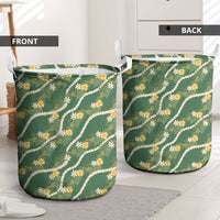 Hawaiian Pikake Maile Lei Laundry Basket Tiare Hibiscus Kalo Palapalai Leaf Green LT19 - Polynesian Pride