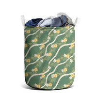 Hawaiian Pikake Maile Lei Laundry Basket Tiare Hibiscus Kalo Palapalai Leaf Green LT19 - Polynesian Pride