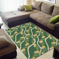 Hawaiian Pikake Maile Lei Area Rug Tiare Hibiscus Kalo Palapalai Leaf Green LT19 - Polynesian Pride