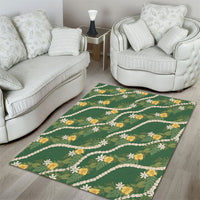 Hawaiian Pikake Maile Lei Area Rug Tiare Hibiscus Kalo Palapalai Leaf Green LT19 - Polynesian Pride