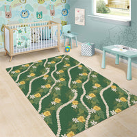 Hawaiian Pikake Maile Lei Area Rug Tiare Hibiscus Kalo Palapalai Leaf Green LT19 - Polynesian Pride