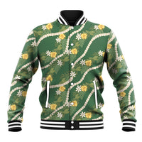 Hawaiian Pikake Maile Lei Baseball Jacket Tiare Hibiscus Kalo Palapalai Leaf Green LT19 Unisex Green - Polynesian Pride
