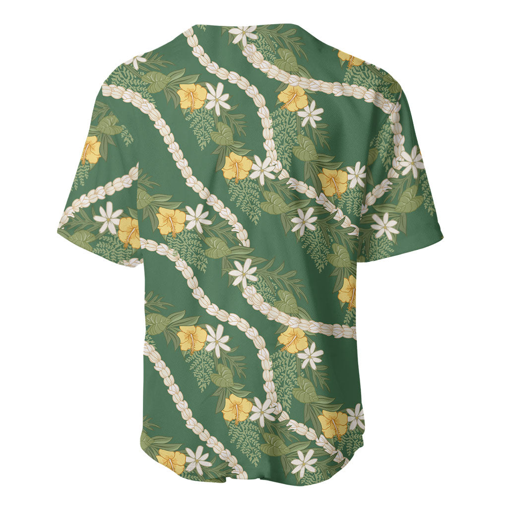 Hawaiian Pikake Maile Lei Baseball Jersey Tiare Hibiscus Kalo Palapalai Leaf Green LT19 - Polynesian Pride