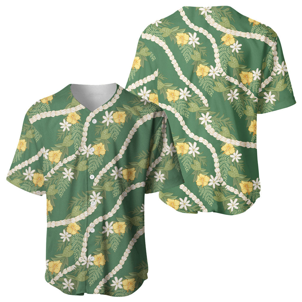Hawaiian Pikake Maile Lei Baseball Jersey Tiare Hibiscus Kalo Palapalai Leaf Green LT19 - Polynesian Pride