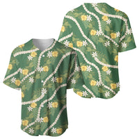 Hawaiian Pikake Maile Lei Baseball Jersey Tiare Hibiscus Kalo Palapalai Leaf Green LT19 - Polynesian Pride