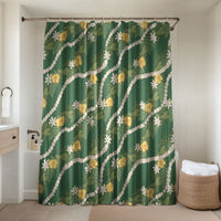 Hawaiian Pikake Maile Lei Bathroom Set Tiare Hibiscus Kalo Palapalai Leaf Green LT19 Shower Curtain Only Green - Polynesian Pride