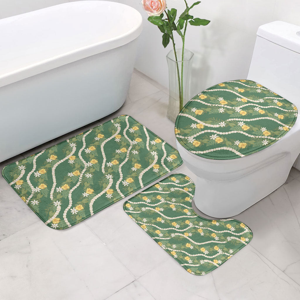 Hawaiian Pikake Maile Lei Bathroom Set Tiare Hibiscus Kalo Palapalai Leaf Green LT19 - Polynesian Pride