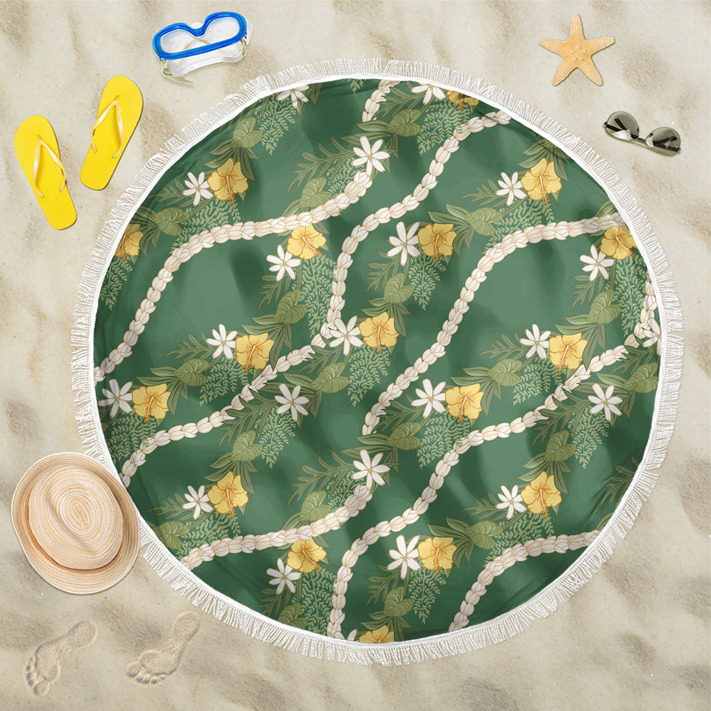 Hawaiian Pikake Maile Lei Beach Blanket Tiare Hibiscus Kalo Palapalai Leaf Green LT19 One Size 150cm Green - Polynesian Pride
