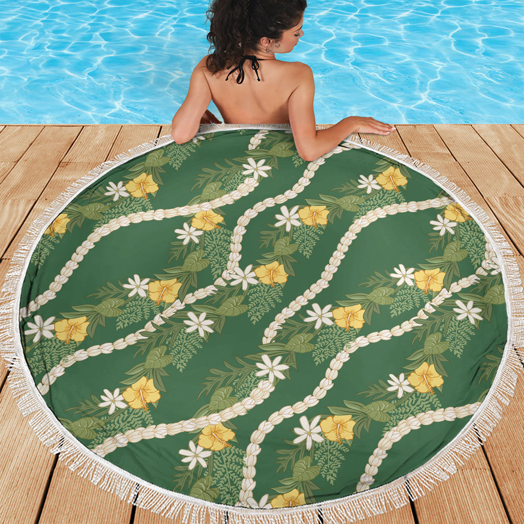 Hawaiian Pikake Maile Lei Beach Blanket Tiare Hibiscus Kalo Palapalai Leaf Green LT19 - Polynesian Pride
