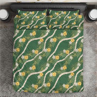 Hawaiian Pikake Maile Lei Bedding Set Tiare Hibiscus Kalo Palapalai Leaf Green LT19 Green - Polynesian Pride