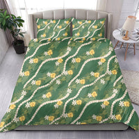Hawaiian Pikake Maile Lei Bedding Set Tiare Hibiscus Kalo Palapalai Leaf Green LT19 - Polynesian Pride