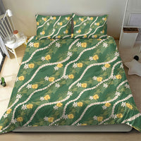 Hawaiian Pikake Maile Lei Bedding Set Tiare Hibiscus Kalo Palapalai Leaf Green LT19 - Polynesian Pride