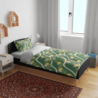 Hawaiian Pikake Maile Lei Bedding Set Tiare Hibiscus Kalo Palapalai Leaf Green LT19 - Polynesian Pride