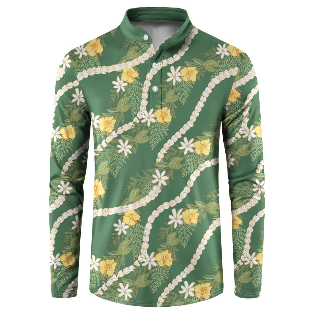 Hawaiian Pikake Maile Lei Button Sweatshirt Tiare Hibiscus Kalo Palapalai Leaf Green LT19 Green - Polynesian Pride