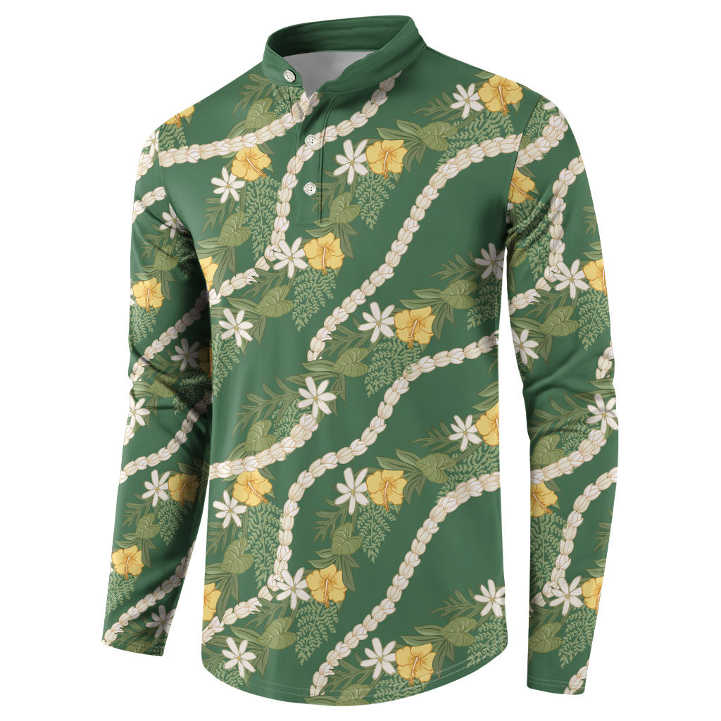 Hawaiian Pikake Maile Lei Button Sweatshirt Tiare Hibiscus Kalo Palapalai Leaf Green LT19 - Polynesian Pride
