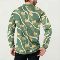 Hawaiian Pikake Maile Lei Button Sweatshirt Tiare Hibiscus Kalo Palapalai Leaf Green LT19 - Polynesian Pride