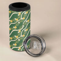 Hawaiian Pikake Maile Lei 4 in 1 Can Cooler Tumbler Tiare Hibiscus Kalo Palapalai Leaf Green