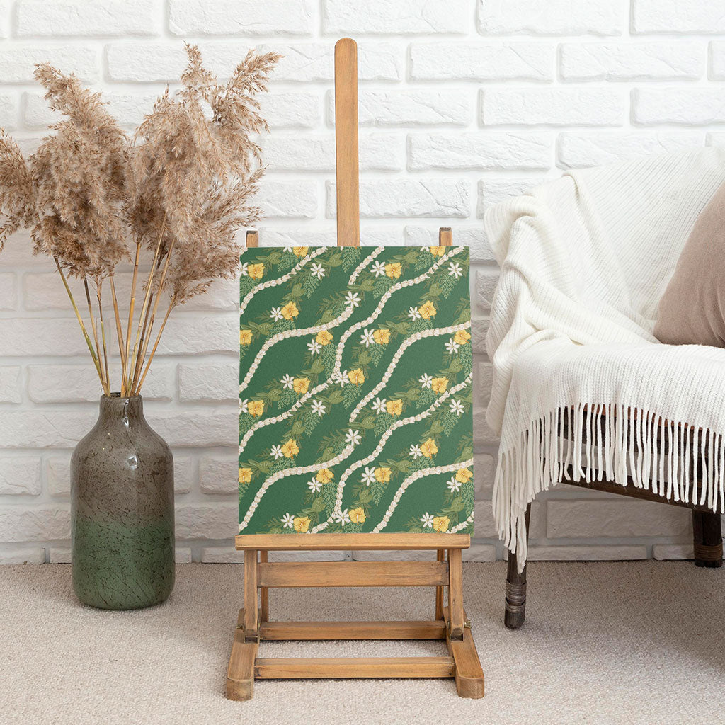 Hawaiian Pikake Maile Lei Canvas Wall Art Tiare Hibiscus Kalo Palapalai Leaf Green LT19 - Polynesian Pride