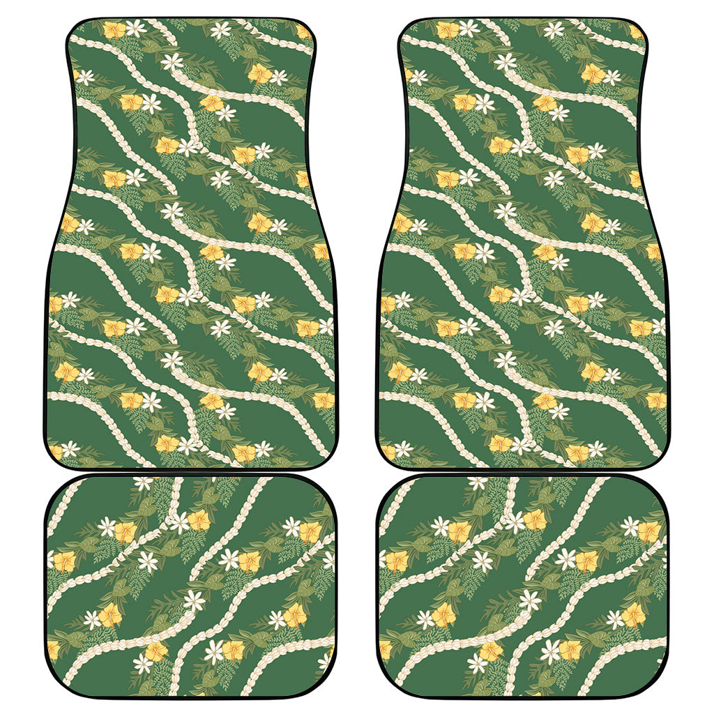 Hawaiian Pikake Maile Lei Car Mats Tiare Hibiscus Kalo Palapalai Leaf Green LT19 - Polynesian Pride