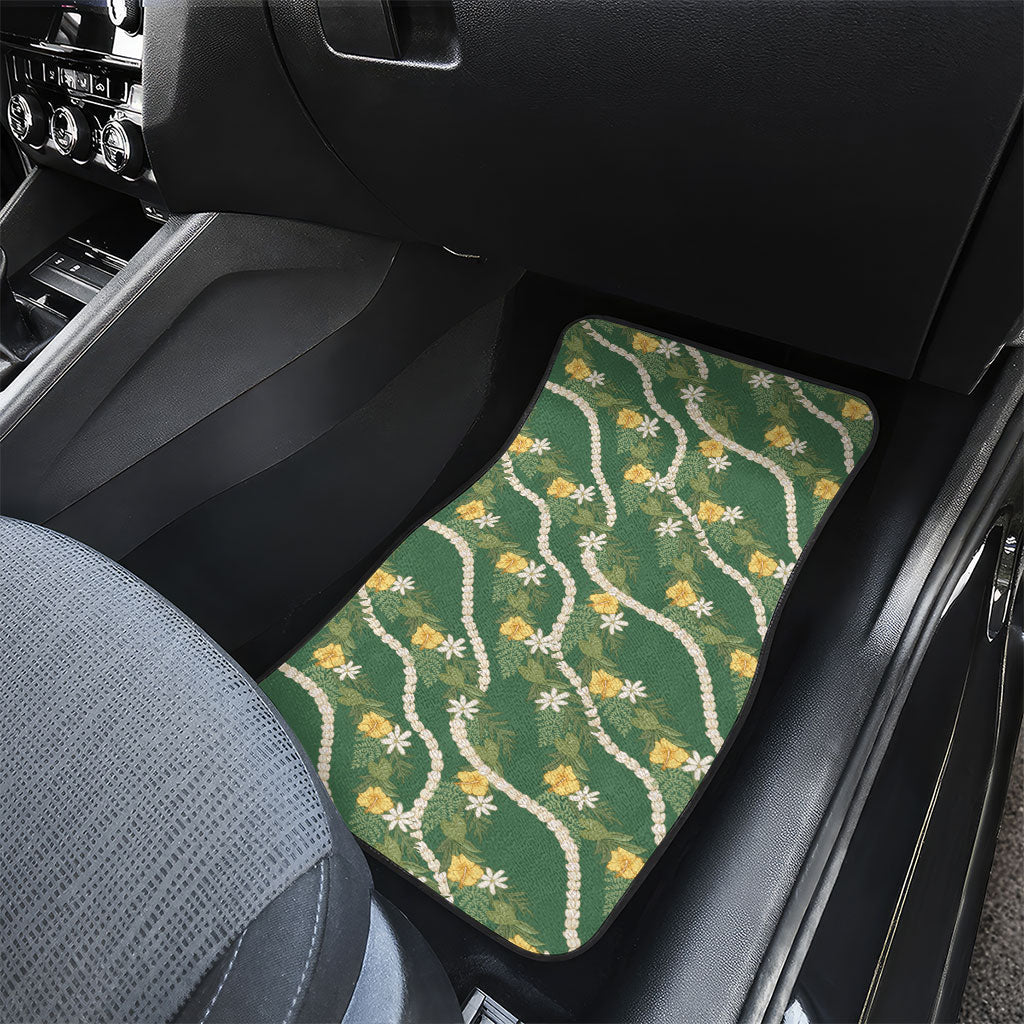 Hawaiian Pikake Maile Lei Car Mats Tiare Hibiscus Kalo Palapalai Leaf Green LT19 - Polynesian Pride