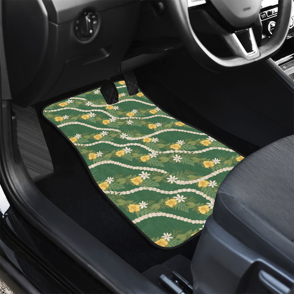 Hawaiian Pikake Maile Lei Car Mats Tiare Hibiscus Kalo Palapalai Leaf Green LT19 - Polynesian Pride