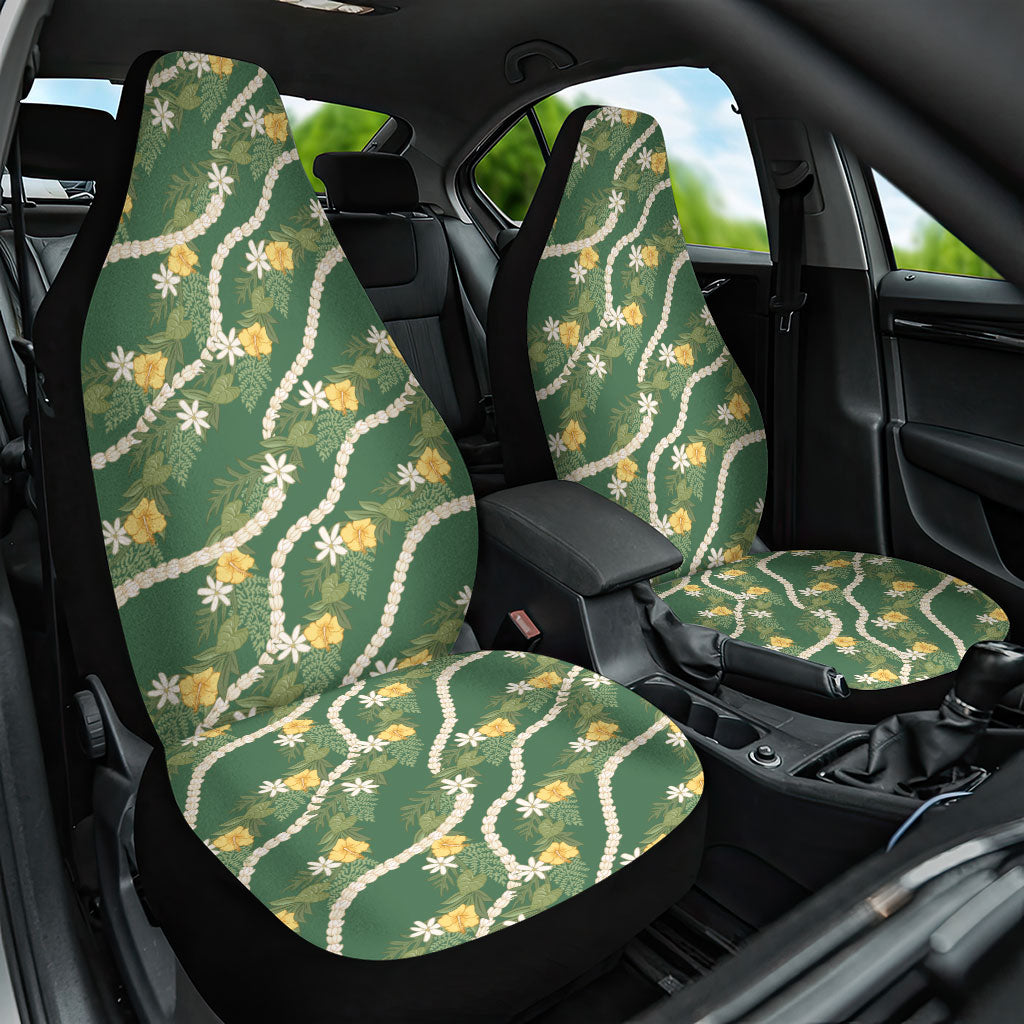 Hawaiian Pikake Maile Lei Car Seat Cover Tiare Hibiscus Kalo Palapalai Leaf Green LT19 One Size Green - Polynesian Pride