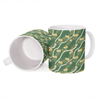 Hawaiian Pikake Maile Lei Ceramic Mug Tiare Hibiscus Kalo Palapalai Leaf Green LT19 - Polynesian Pride