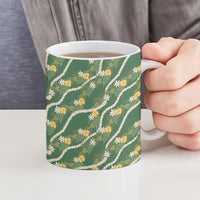 Hawaiian Pikake Maile Lei Ceramic Mug Tiare Hibiscus Kalo Palapalai Leaf Green LT19 - Polynesian Pride