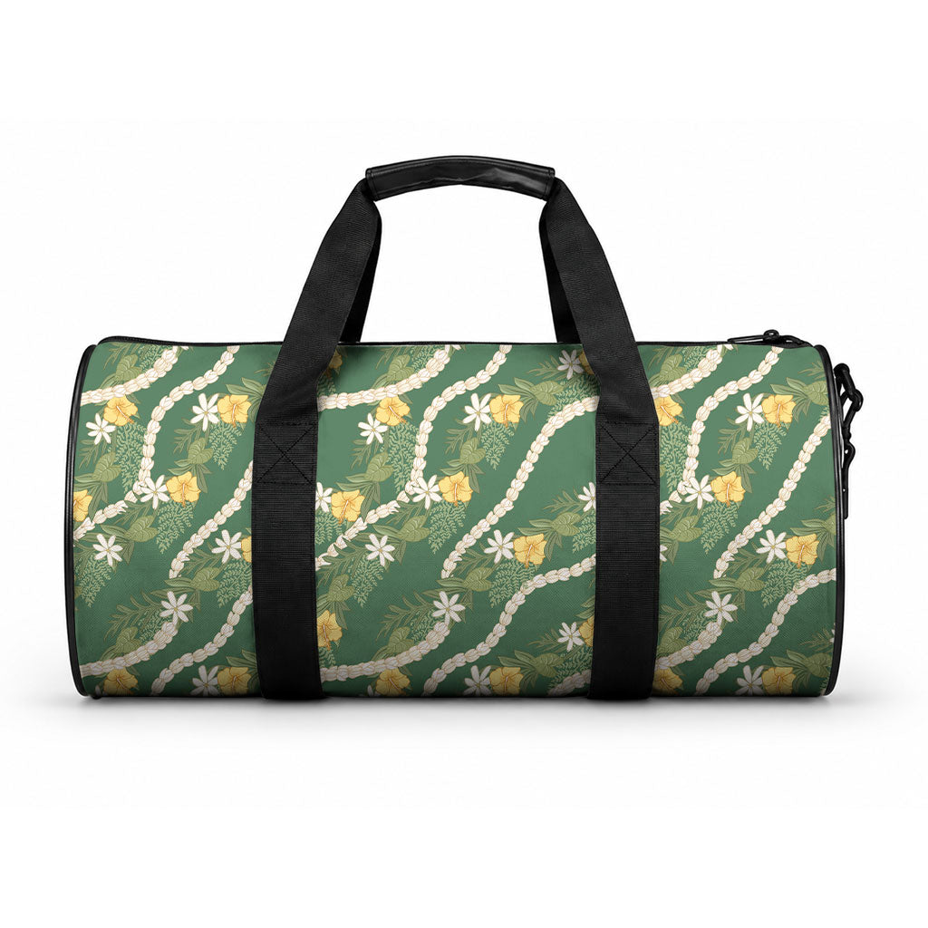 Hawaiian Pikake Maile Lei Duffle Bag Tiare Hibiscus Kalo Palapalai Leaf Green LT19 One size Green - Polynesian Pride
