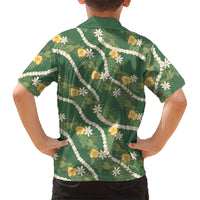 Hawaiian Pikake Maile Lei Family Matching Mermaid Dress and Hawaiian Shirt Tiare Hibiscus Kalo Palapalai Leaf Green
