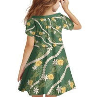 Hawaiian Pikake Maile Lei Family Matching Puletasi and Hawaiian Shirt Tiare Hibiscus Kalo Palapalai Leaf Green