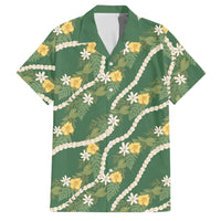 Hawaiian Pikake Maile Lei Family Matching Tank Maxi Dress and Hawaiian Shirt Tiare Hibiscus Kalo Palapalai Leaf Green
