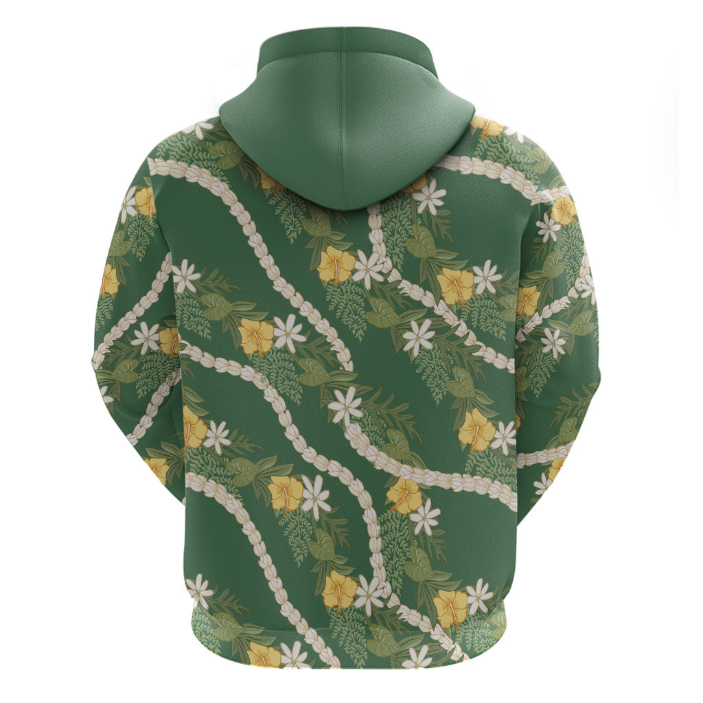 Hawaiian Pikake Maile Lei Hoodie Tiare Hibiscus Kalo Palapalai Leaf Green