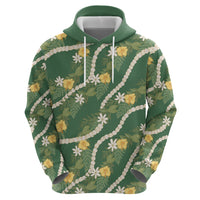Hawaiian Pikake Maile Lei Hoodie Tiare Hibiscus Kalo Palapalai Leaf Green