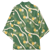 Hawaiian Pikake Maile Lei Kimono Tiare Hibiscus Kalo Palapalai Leaf Green LT19 - Polynesian Pride