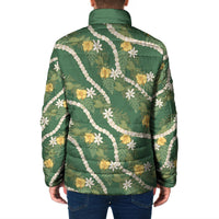 Hawaiian Pikake Maile Lei Padded Jacket Tiare Hibiscus Kalo Palapalai Leaf Green LT19 - Polynesian Pride