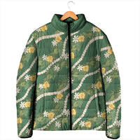 Hawaiian Pikake Maile Lei Padded Jacket Tiare Hibiscus Kalo Palapalai Leaf Green LT19 - Polynesian Pride