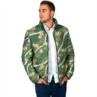 Hawaiian Pikake Maile Lei Padded Jacket Tiare Hibiscus Kalo Palapalai Leaf Green LT19 - Polynesian Pride